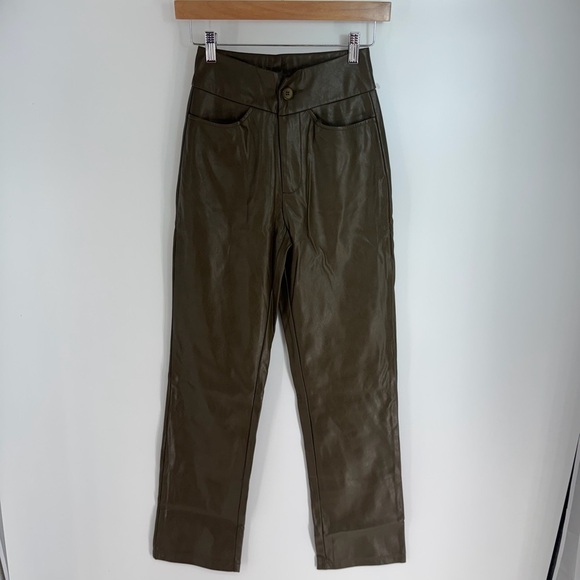 Sundarbay Pleather High Rise Straight Leg Pants